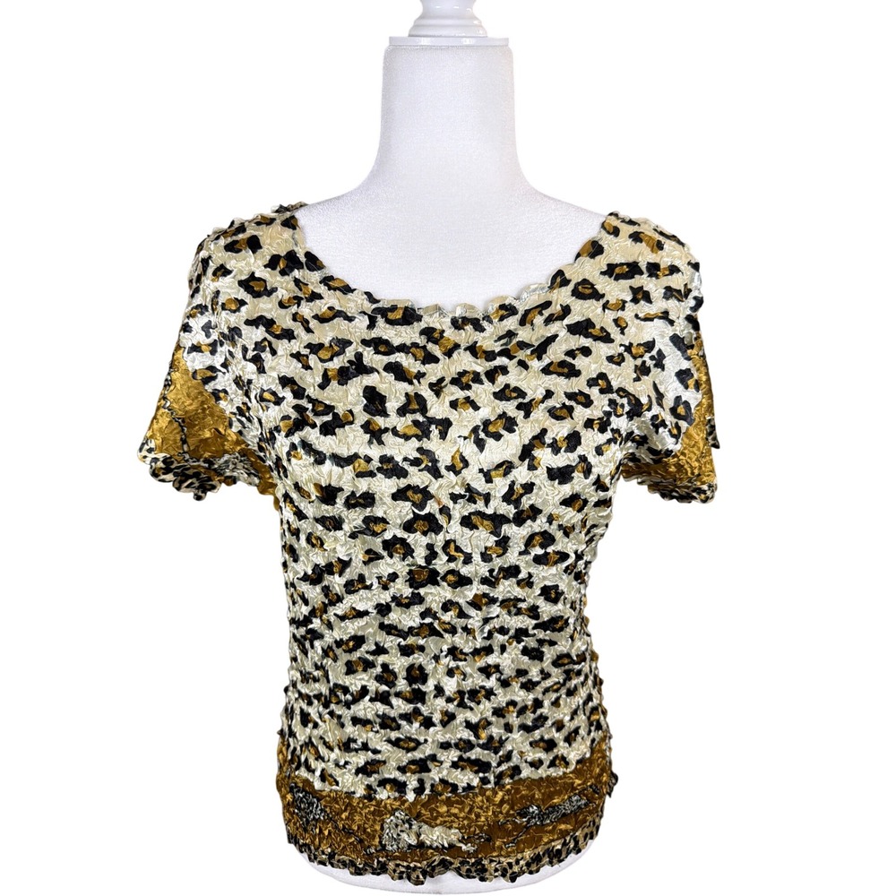 Dorman Women Leopard Print Popcorn Shirt Short Sleeve Gold Black One Size 732